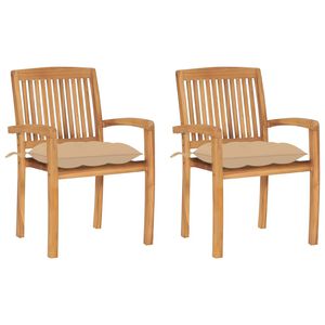 vidaXL Cadeiras de jardim c/ almofad&otilde;es beges 2 pcs teca maci&ccedil;a