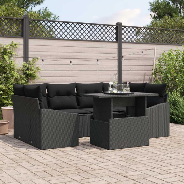 vidaXL Conjunto de Sof&aacute; de Jardim 7 pcs Preto Rattan Sint&eacute;tico