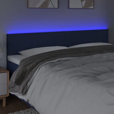 vidaXL Cabeceira de cama c/ luzes LED tecido 200x5x78/88 cm azul