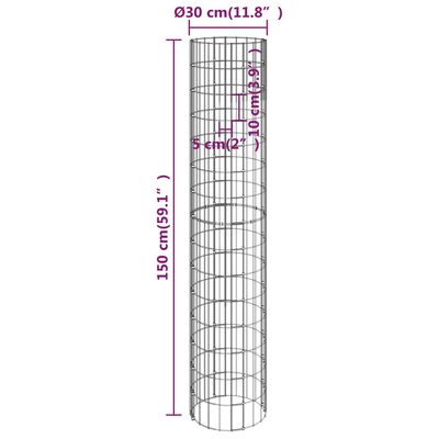 vidaXL Canteiro elevado/cesto gabião em poste Ø30x150 cm aço galvaniz.