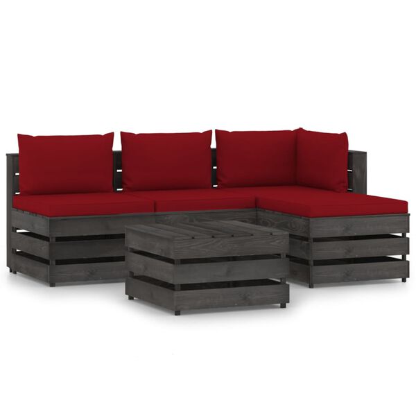 vidaXL 5 pcs conj. lounge jardim + almofad&otilde;es madeira impreg. cinzento