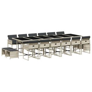 vidaXL 17 pcs conj. jantar jardim c/ almofad&otilde;es vime PE cinzento-claro