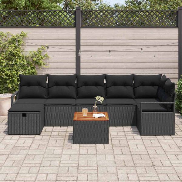 vidaXL Conjunto de Sof&aacute; de Jardim com almofada 8 pcs Preto vime PE