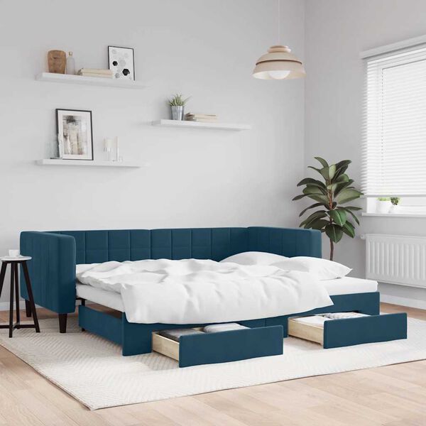 vidaXL Sof&aacute;-cama com gavet&atilde;o e gavetas 90x200 cm veludo azul