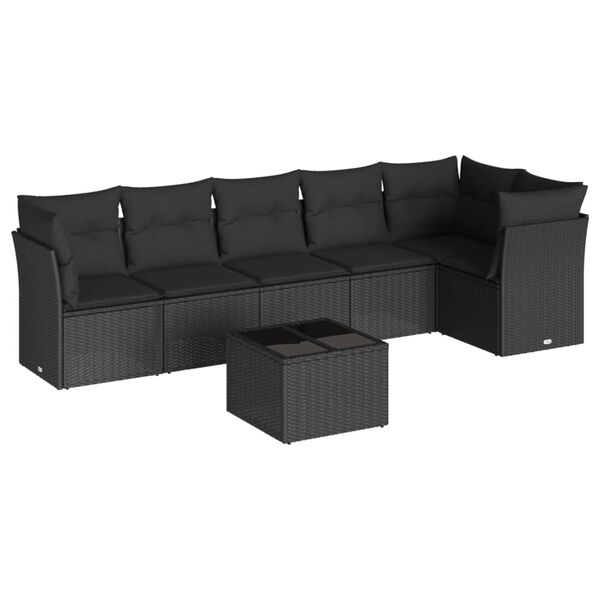 vidaXL 7 pcs conjunto de sof&aacute;s p/ jardim c/ almofad&otilde;es vime PE preto