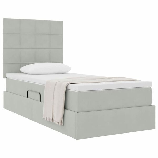 vidaXL Cama com arruma&ccedil;&atilde;o e colch&atilde;o Cinzento-claro 90 x 190 cm Veludo