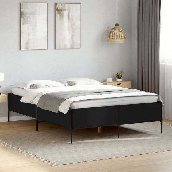 vidaXL Estrutura de cama 160x200 cm derivados de madeira/metal preto