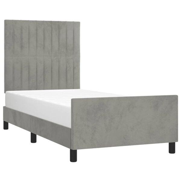 vidaXL Estrutura de cama sem colch&atilde;o 90x200 cm veludo cinzento-claro
