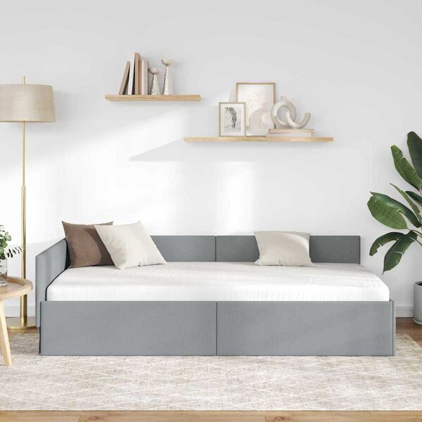 vidaXL Estrutura de Cama de Canto Cinzento-claro 90 cm x 200 cm Veludo