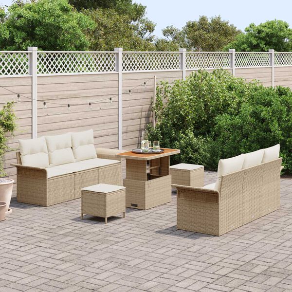 vidaXL Conjunto de Sof&aacute; de Jardim com almofada 9 pcs Bege e Creme