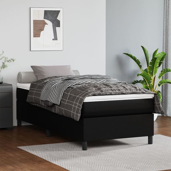 vidaXL Cama com molas/colchão 100x200 cm couro artificial preto