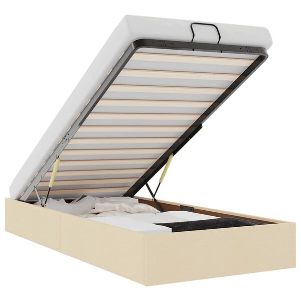 vidaXL Estrutura de cama otomana sem colch&atilde;o 90x190 cm tecido creme