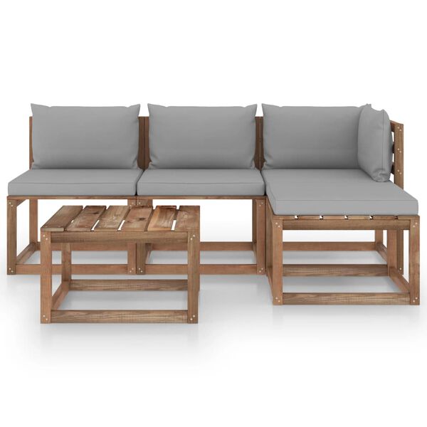 vidaXL 5pcs conj. lounge paletes jardim c/ almofad&otilde;es pinho impregnado