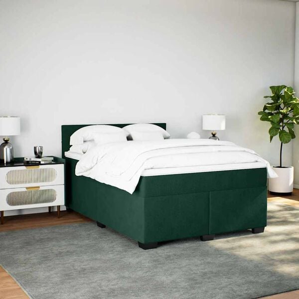 vidaXL Cama com molas/colch&atilde;o 140x200 cm veludo verde-escuro