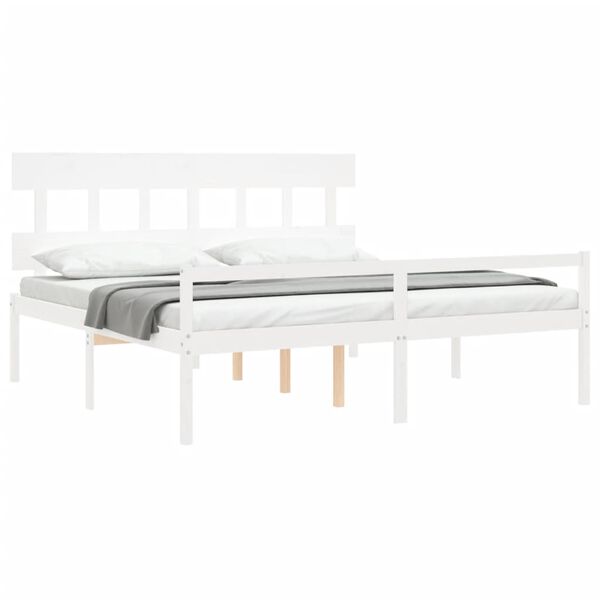 vidaXL Cama para idosos com cabeceira 200x200 cm madeira maci&ccedil;a branco