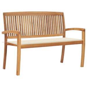 vidaXL Banco de jardim empilh&aacute;vel c/ almofad&atilde;o 128,5 cm teca maci&ccedil;a