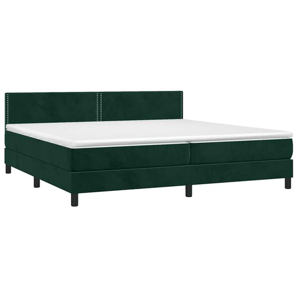 vidaXL Cama box spring c/ colch&atilde;o/LED 200x200 cm veludo verde-escuro