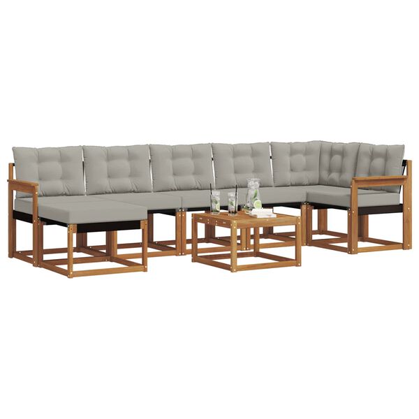 vidaXL Conjunto de Sof&aacute;s para Exterior 8 pcs Cinza Natural e Claro