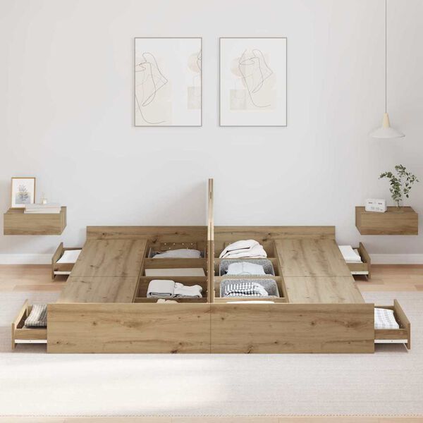 vidaXL Estrado de cama com arrumação Carvalho Artesanal 200 x 200 cm