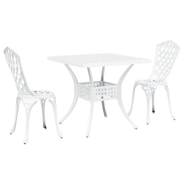 vidaXL Conjunto de Mesa de Jardim 3 pcs Branco Alum&iacute;nio Fundido