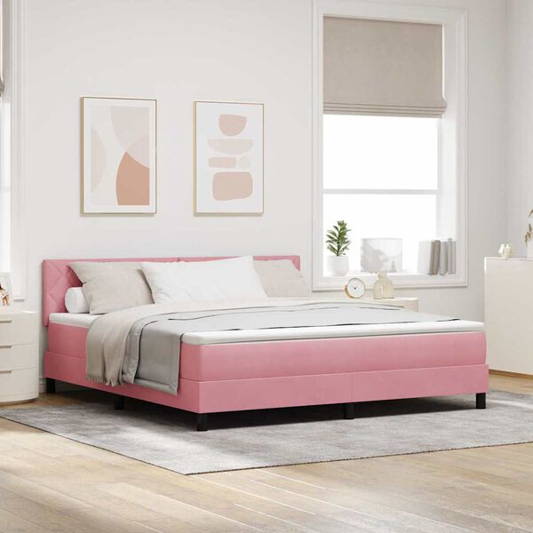 vidaXL Cama Box Spring LED com colch&atilde;o Rosa 180 x 200 cm Veludo