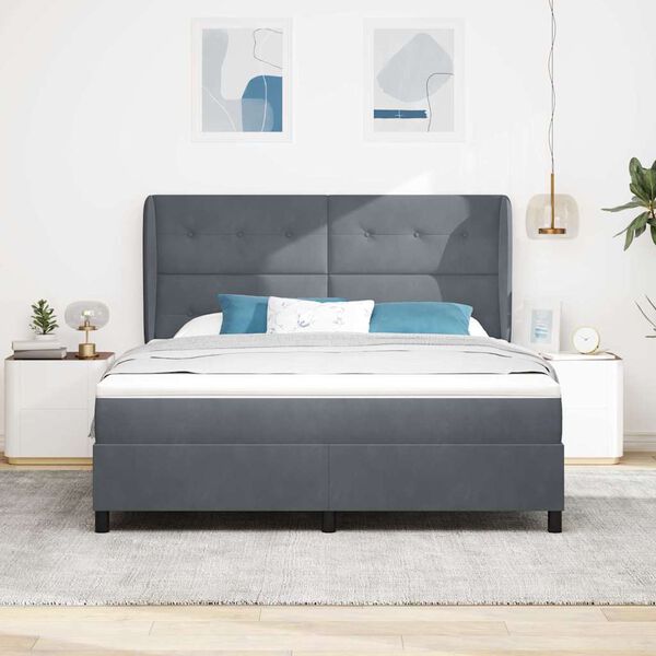 vidaXL Cama Box com colch&atilde;o Cinza Escuro 200 x 180 cm Veludo