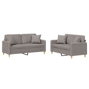 vidaXL 2 pcs conjunto de sof&aacute;s com almofadas tecido cinza-acastanhado