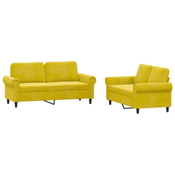 vidaXL 2 pcs conjunto de sof&aacute;s com almofad&otilde;es veludo amarelo