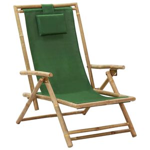 vidaXL Cadeira dobr&aacute;vel reclin&aacute;vel em bambu verde e tecido