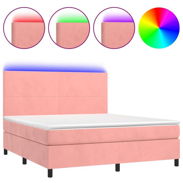 vidaXL Cama box spring c/ colch&atilde;o/LED 180x200 cm veludo rosa