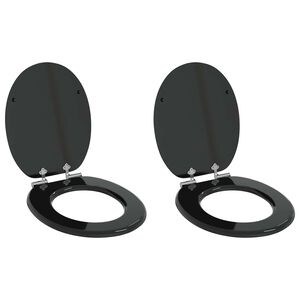 vidaXL Assentos de sanita com tampas de fecho suave 2 pcs MDF preto