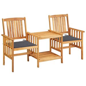 vidaXL Cadeiras de jardim c/ mesa de centro e almofad&otilde;es ac&aacute;cia maci&ccedil;a