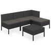 vidaXL 5 pcs conjunto lounge de jardim c/ almofad&otilde;es vime PE preto