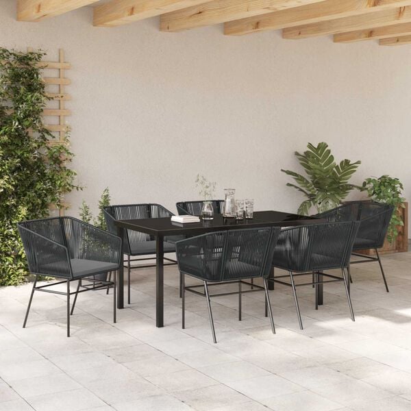 vidaXL Conjunto de Jantar para Jardim 7 pcs Preto A&ccedil;o revestido a p&oacute;
