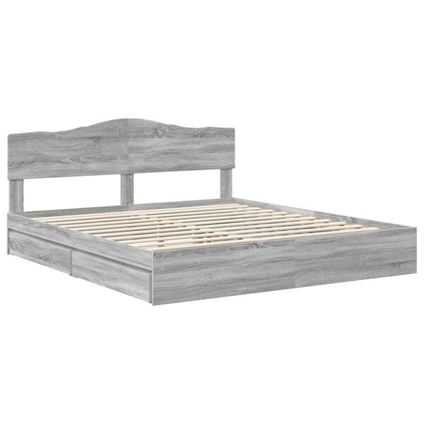 vidaXL Cama com Armazenamento com cabeceira Cinza Sonoma 200 x 200 cm