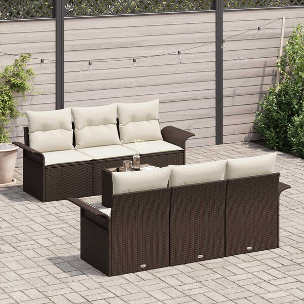 vidaXL Conjunto de Sofá de Jardim 7 pcs Marrom e Creme vime PE
