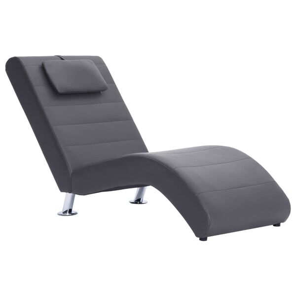 vidaXL Chaise longue com almofada couro artificial cinzento