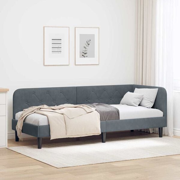 vidaXL Estrutura de Cama de Canto Cinza Escuro 80 x 200 cm Veludo