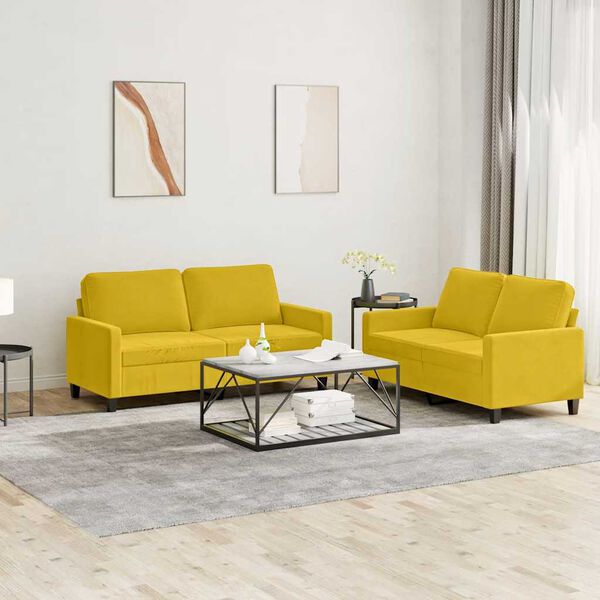 vidaXL 2 pcs conjunto de sof&aacute;s com almofad&otilde;es veludo amarelo