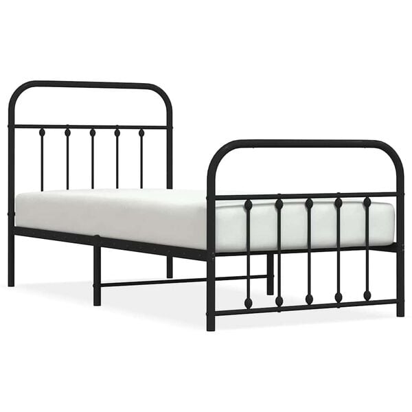vidaXL Estrutura de cama com cabeceira e p&eacute;s 90x190 cm metal preto