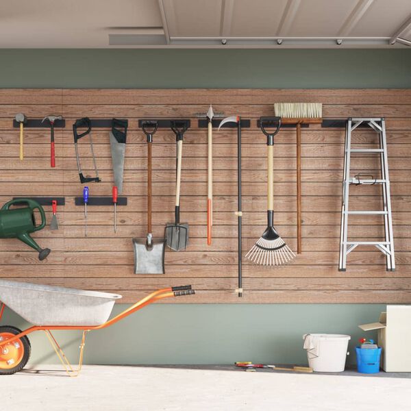 vidaXL Suportes de parede p/ ferramentas de jardim 8 pcs aço preto