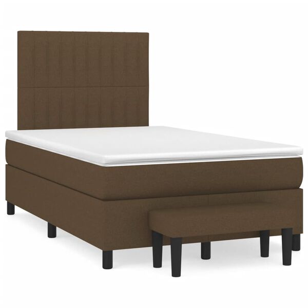 vidaXL Cama boxspring com colch&atilde;o 120x190 cm tecido castanho-escuro