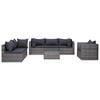 vidaXL 7 pcs sof&aacute;s de jardim c/ almofad&otilde;es+almofadas vime PE cinzento