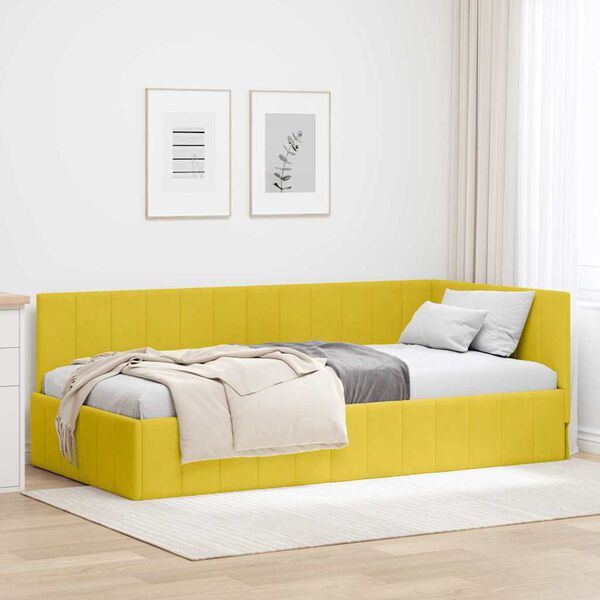 vidaXL Estrutura de Cama de Canto Amarelo 100 cm x 200 cm Veludo