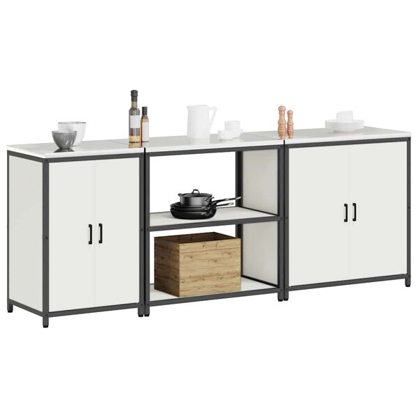 vidaXL Conjunto de Armazenamento de Cozinha Outros 3 pcs Branco A&ccedil;o