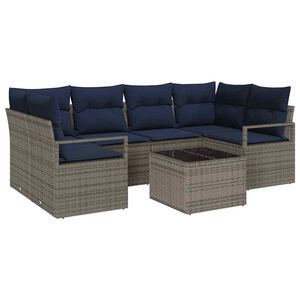 vidaXL Conjunto de Sof&aacute;s 7 pcs Cinza e Azul vime PE