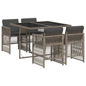 vidaXL 5 pcs conjunto de jantar p/ jardim c/ almofad&otilde;es vime PE cinza