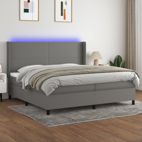 vidaXL Cama box spring c/ colch&atilde;o e LED 200x200 cm tecido cinza-escuro
