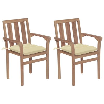 vidaXL Cadeiras de jardim c/ almofadões branco creme 2 pcs teca maciça