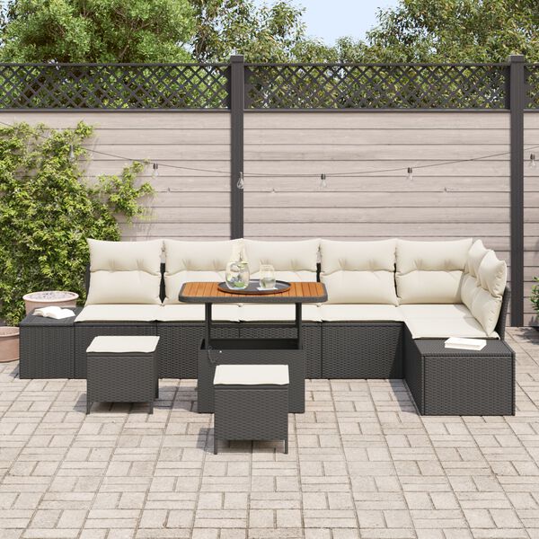 vidaXL Conjunto de Sof&aacute; de Jardim 9 pcs Preto Rattan Sint&eacute;tico